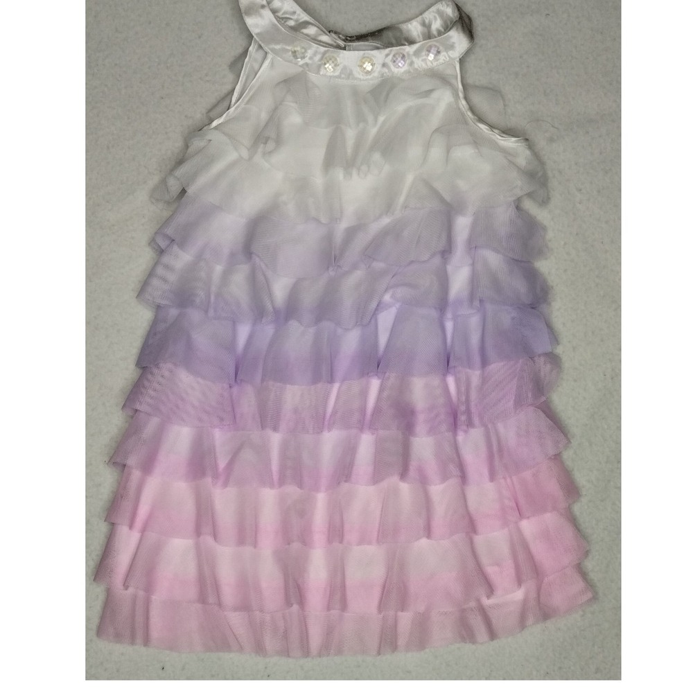 Biscotti Ruffle‎ Ombre Party Special Occasion Dress White Purple Pink Size 7